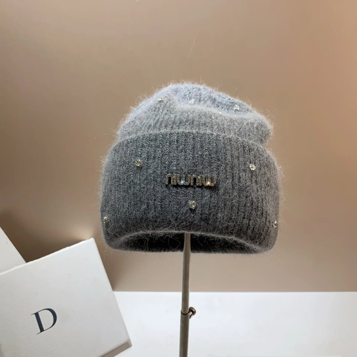 Rhinestone Luxury Beanies Warm Soft Angora Rabbit Knit Hat  Fur Winter Hat for Women. - Gym&Gadgets