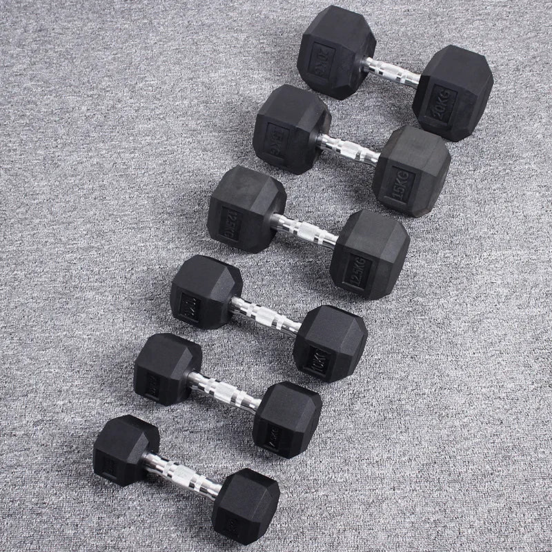 Hexagonal Fixed Dumbbells Men's Fitness Equipment Home Ladies Rubber Dumbbells - Gym&Gadgets