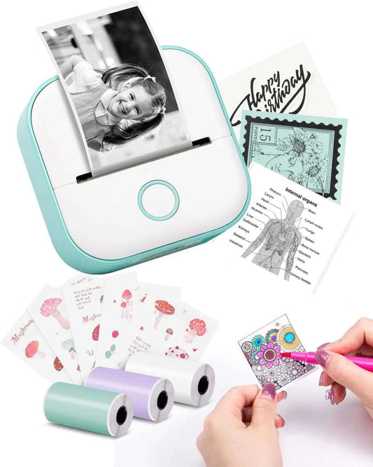 Memoking T02 Mini Portable Small Printer with 3 Rolls Paper Sticker.