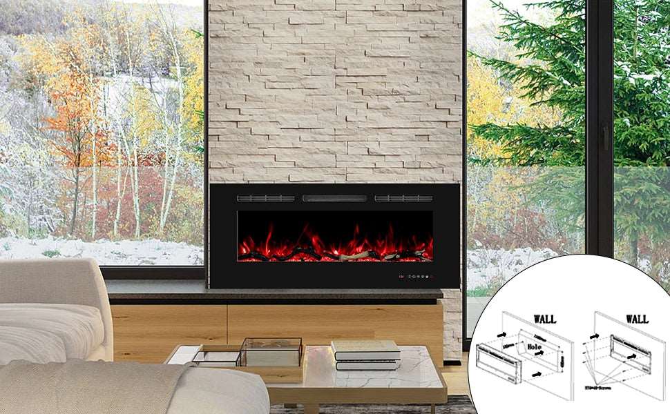 Electric Fireplace 60 Inch , Wall Mounted Fireplace Inserts Electric Heater.