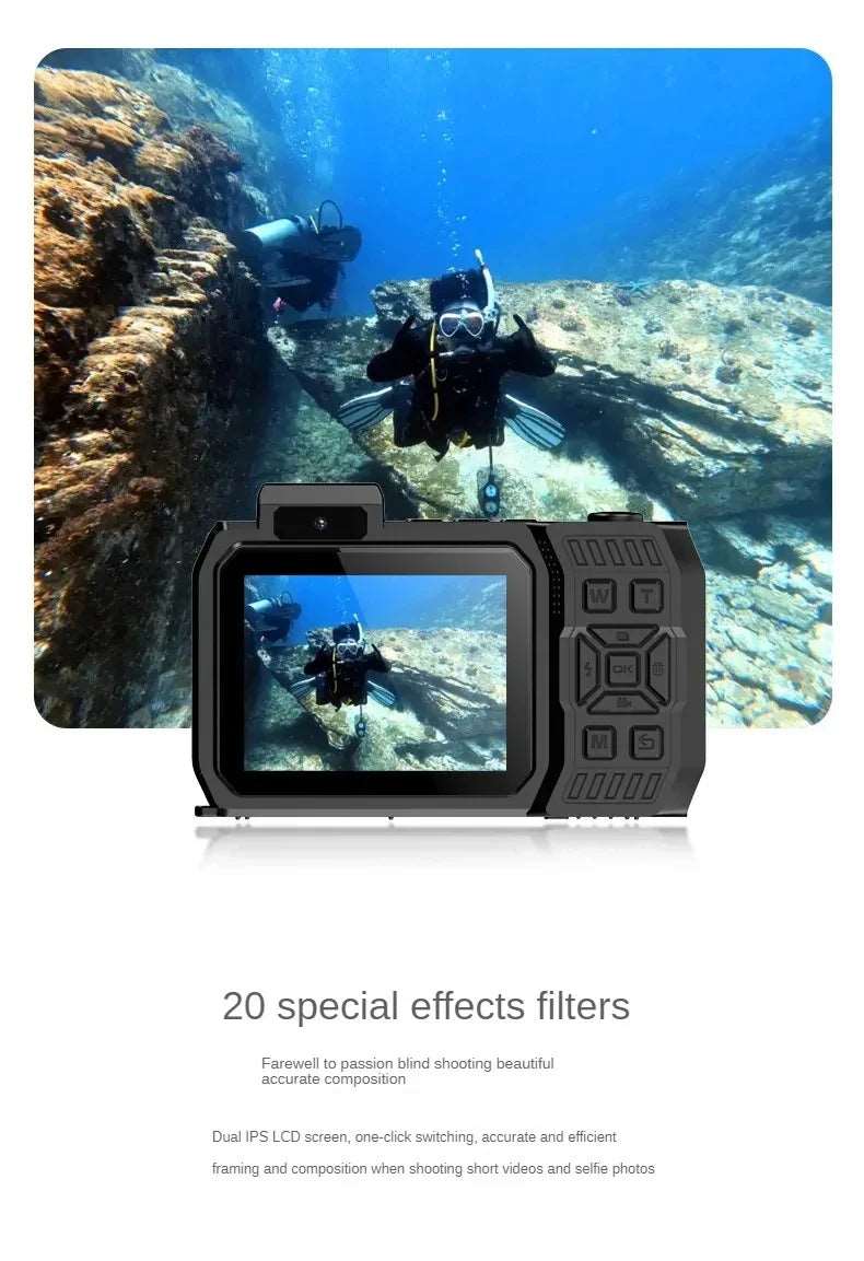 6500W high-definition pixels waterproof camera D50 Dual screen selfie Outdoor sports HD diving underwater 10 meters swimming - Gym&Gadgets