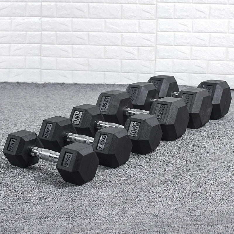 Hexagonal Fixed Dumbbells Men's Fitness Equipment Home Ladies Rubber Dumbbells - Gym&Gadgets