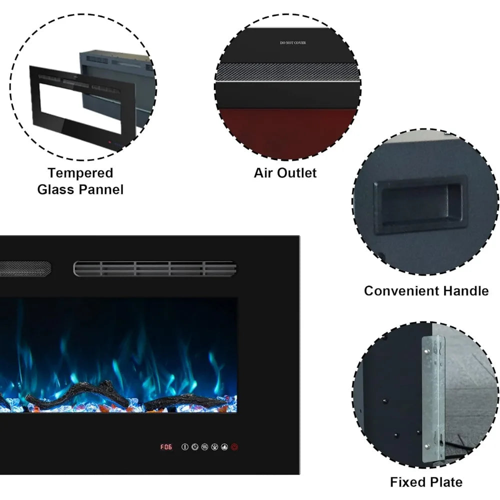 Electric Fireplace 60 Inch , Wall Mounted Fireplace Inserts Electric Heater.