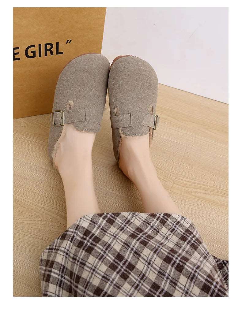 2025 New Suede Leather Slippers Women Plush Outdoor. - Gym&Gadgets