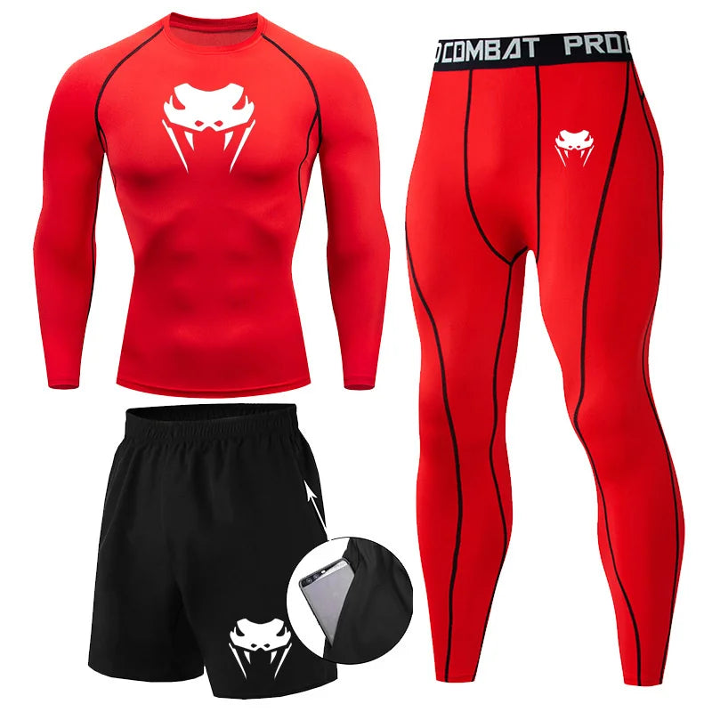 Men Compression Set MMA Long or Short Sleeve T-shirt Men's Tight Pants Fitness.