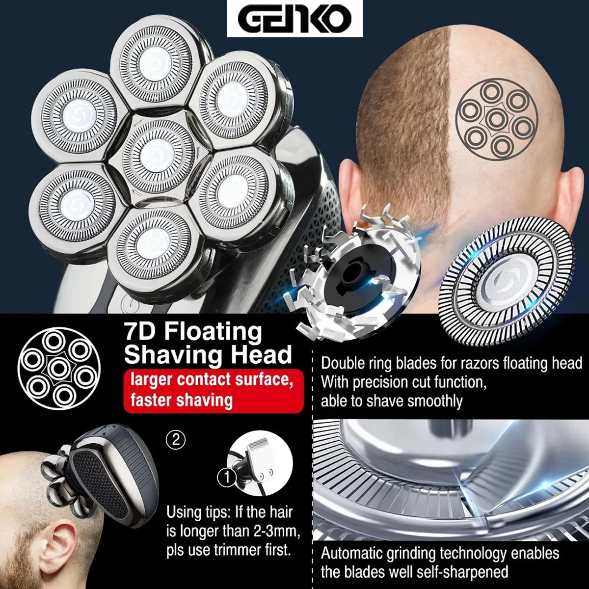 GENKO New Electric Shaver For Men High Quality 7D Independently .