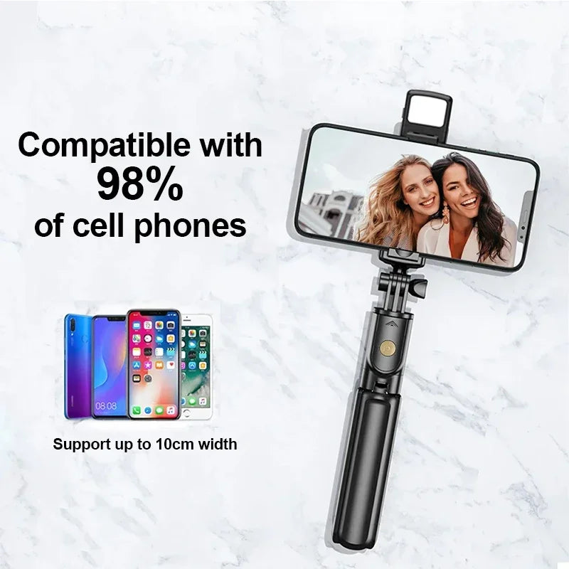 Wireless Selfie Stick Tripod Stand with Light Bluetooth Remote Extendable Tripod for iPhone Mobile Phone Tiktok Live Streaming - Gym&Gadgets