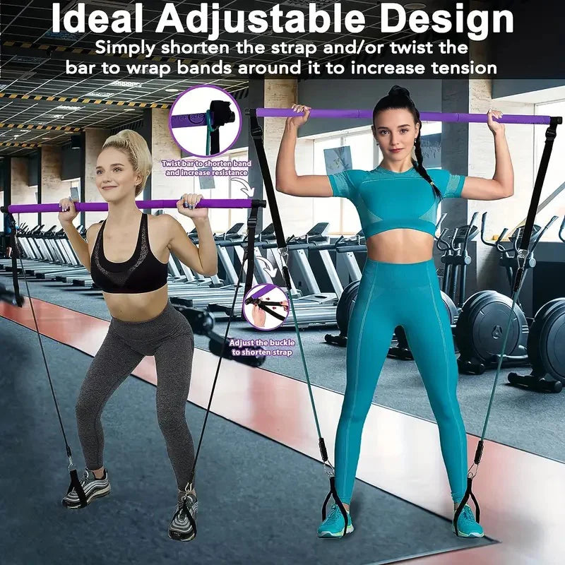 Pilates Bar Kit with Resistance Bands,3-Section Pilates Bar with Stackable Bands Workout Equipment for Legs,Hip,Waist and Arm,Ex - Gym&Gadgets