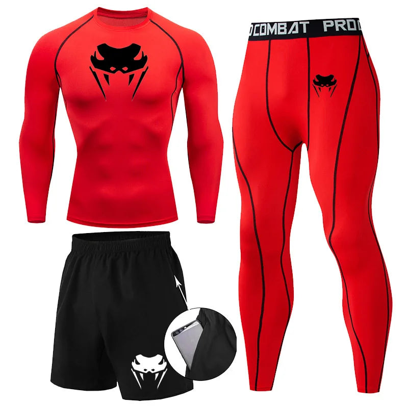 Men Compression Set MMA Long or Short Sleeve T-shirt Men's Tight Pants Fitness.