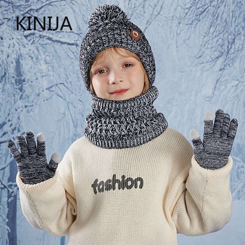 3pc Kids Winter Hat Scarf Gloves Set Unisex Children Beanie. - Gym&Gadgets