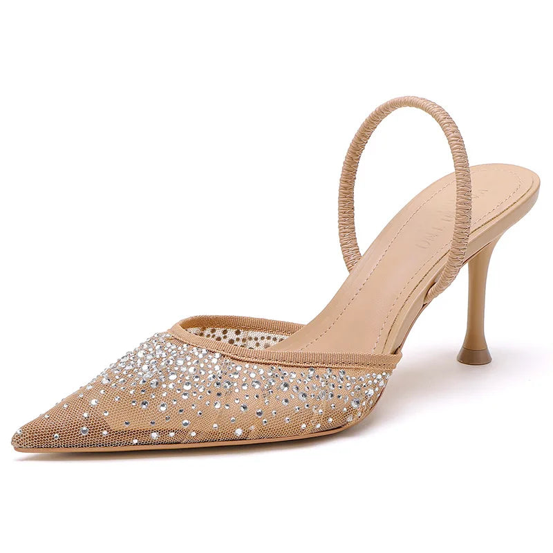 Glitter Rhinestone Pointed Slippers Women High Heel.