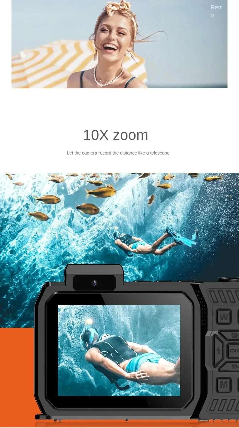 6500W high-definition pixels waterproof camera D50 Dual screen selfie Outdoor sports HD diving underwater 10 meters swimming - Gym&Gadgets