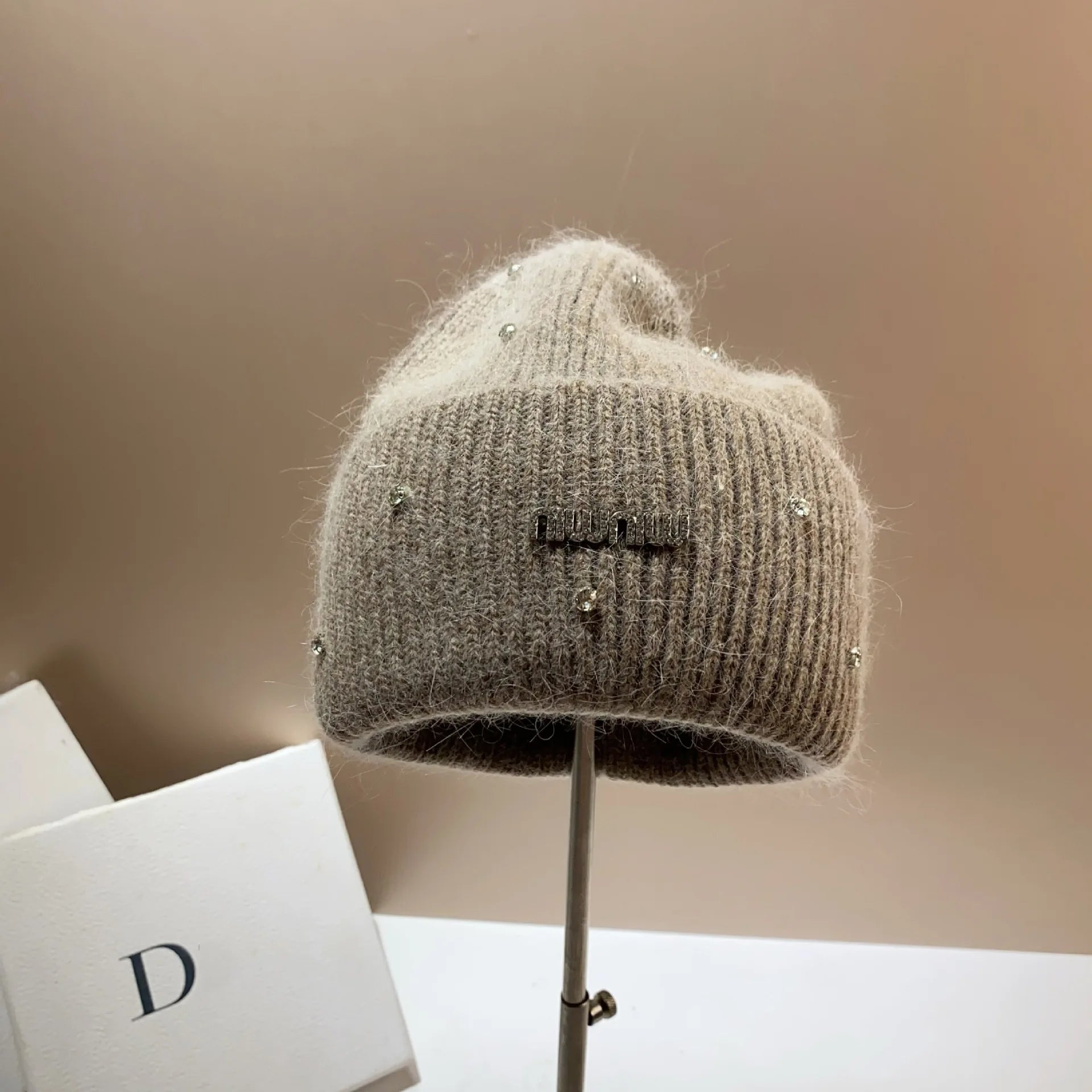 Rhinestone Luxury Beanies Warm Soft Angora Rabbit Knit Hat  Fur Winter Hat for Women. - Gym&Gadgets