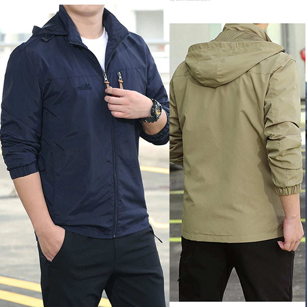 Windbreaker Men Tactical Jacket Waterproof Outdoor Hooded Coat Sport.