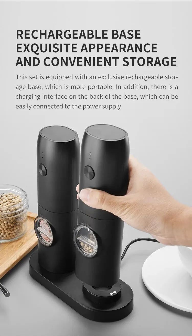 Rechargeable USB Electric Automatic Salt and Pepper Grinder. - Gym&Gadgets