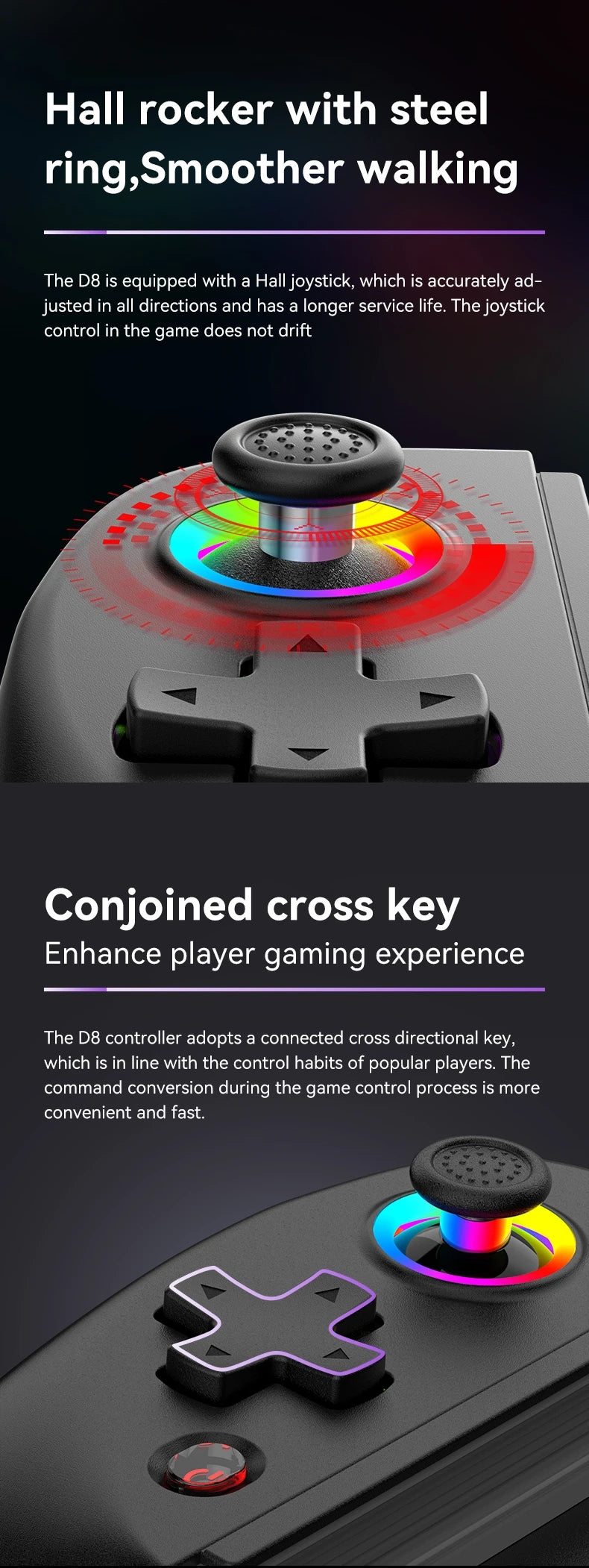 D8 Telescopic Gamepad Controller Joystick Turbo 6-axis Gyro Vibration Wireles Bluetooth.