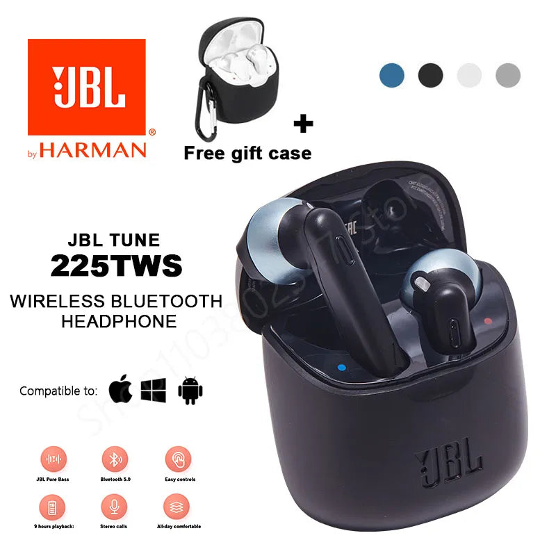 Original JBL Tune 225TWS True Wireless Bluetooth Earbud Headphones T225 TWS Stereo Earbuds Bass Sound Headset with Free cover - Gym&Gadgets