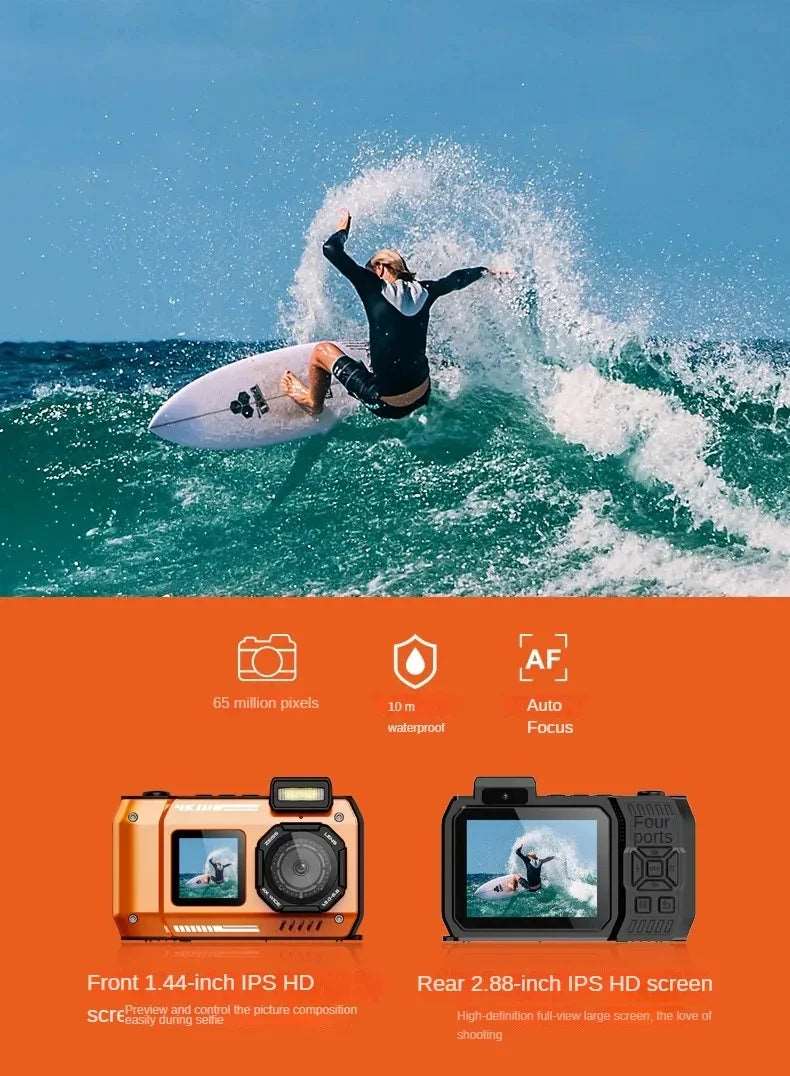 6500W high-definition pixels waterproof camera D50 Dual screen selfie Outdoor sports HD diving underwater 10 meters swimming - Gym&Gadgets