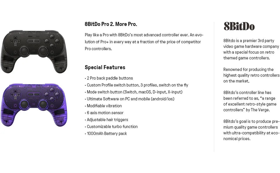 8Bitdo Pro 2 Special Edition Hall Effect Controller Wireless Joystick Gamepad for Switch PC macOS Android Steam Raspberry Pi - Gym&Gadgets