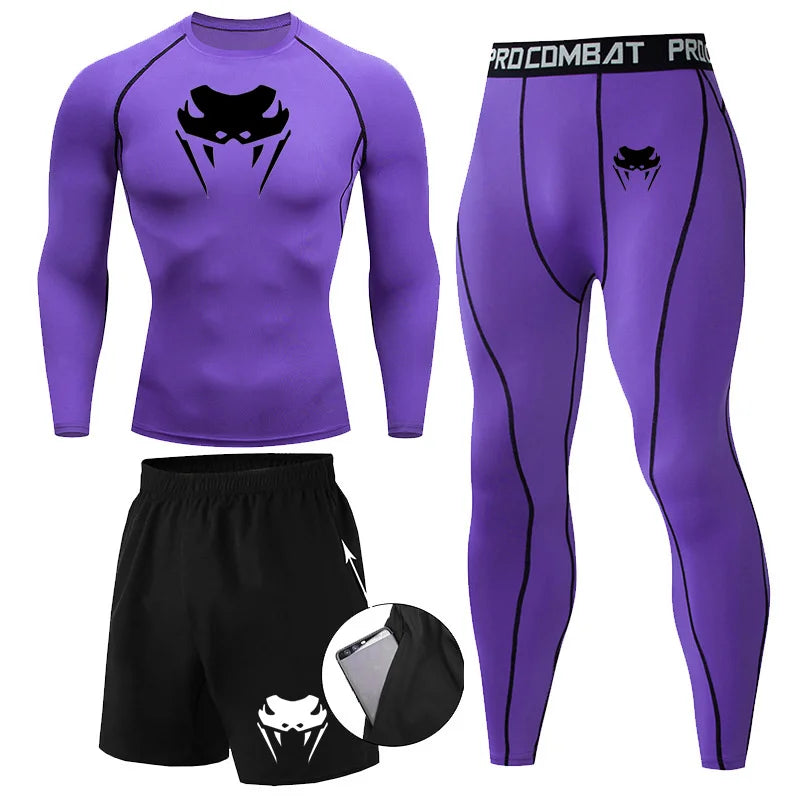 Men Compression Set MMA Long or Short Sleeve T-shirt Men's Tight Pants Fitness.