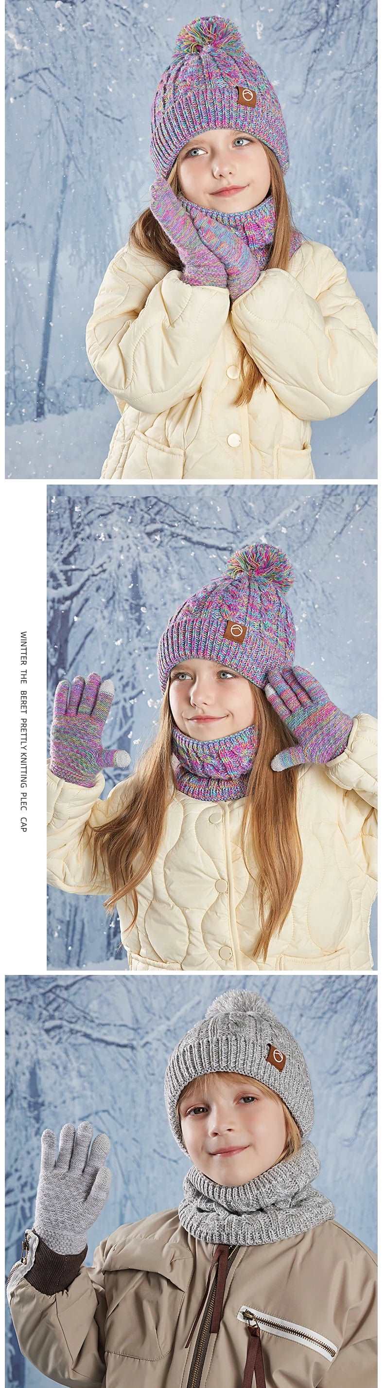 3pc Kids Winter Hat Scarf Gloves Set Unisex Children Beanie. - Gym&Gadgets