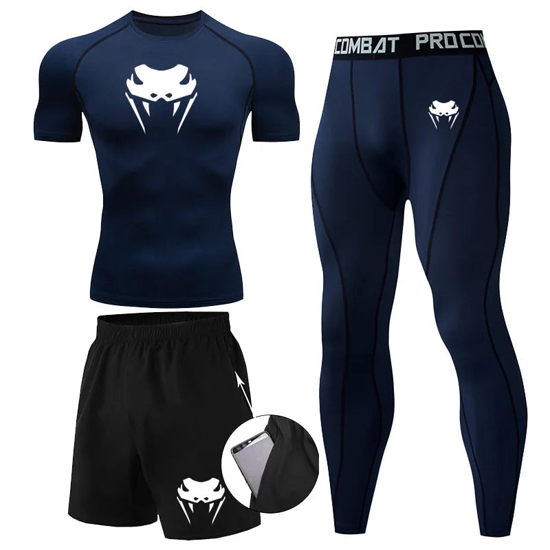 Men Compression Set MMA Long or Short Sleeve T-shirt Men's Tight Pants Fitness.