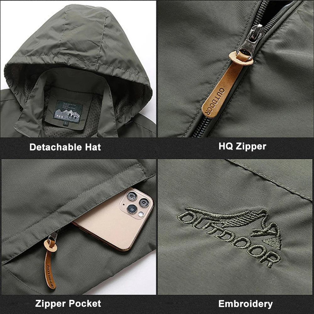 Windbreaker Men Tactical Jacket Waterproof Outdoor Hooded Coat Sport.