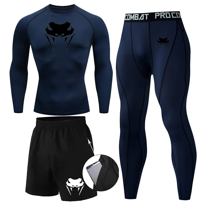 Men Compression Set MMA Long or Short Sleeve T-shirt Men's Tight Pants Fitness.