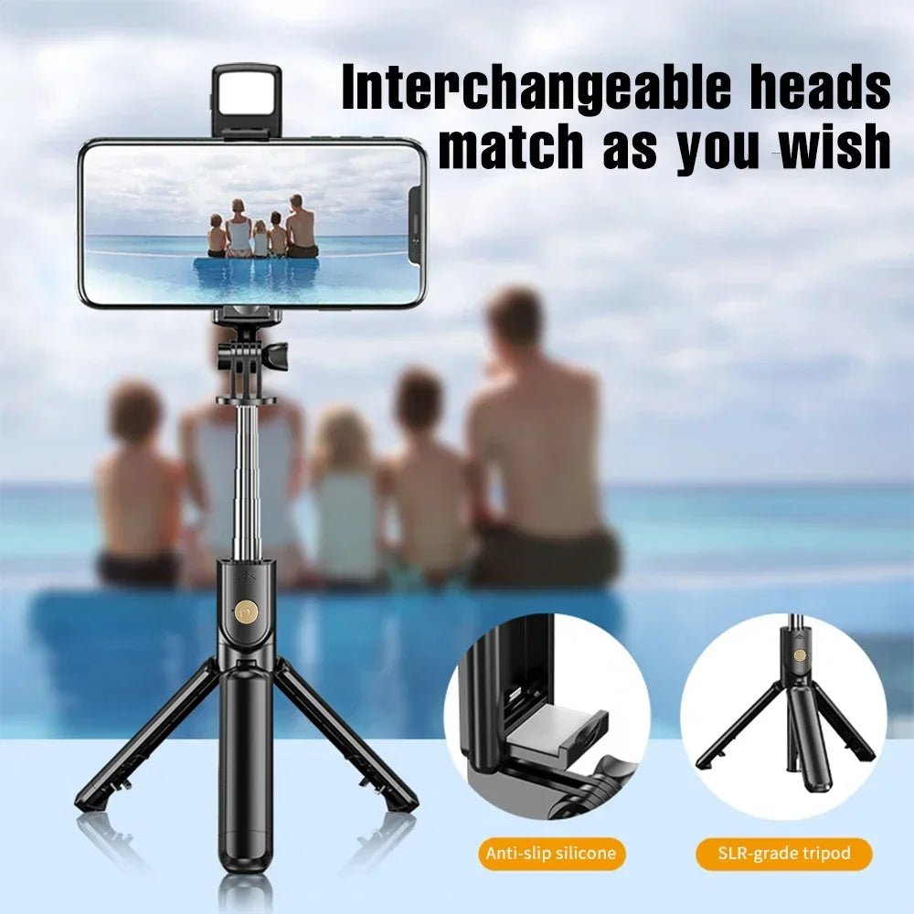 Wireless Selfie Stick Tripod Stand with Light Bluetooth Remote Extendable Tripod for iPhone Mobile Phone Tiktok Live Streaming - Gym&Gadgets