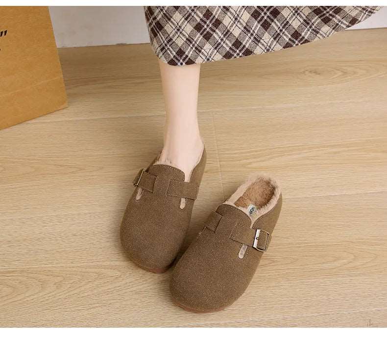 2025 New Suede Leather Slippers Women Plush Outdoor. - Gym&Gadgets