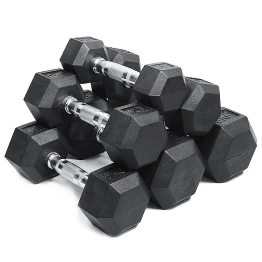 Hexagonal Fixed Dumbbells Men's Fitness Equipment Home Ladies Rubber Dumbbells - Gym&Gadgets