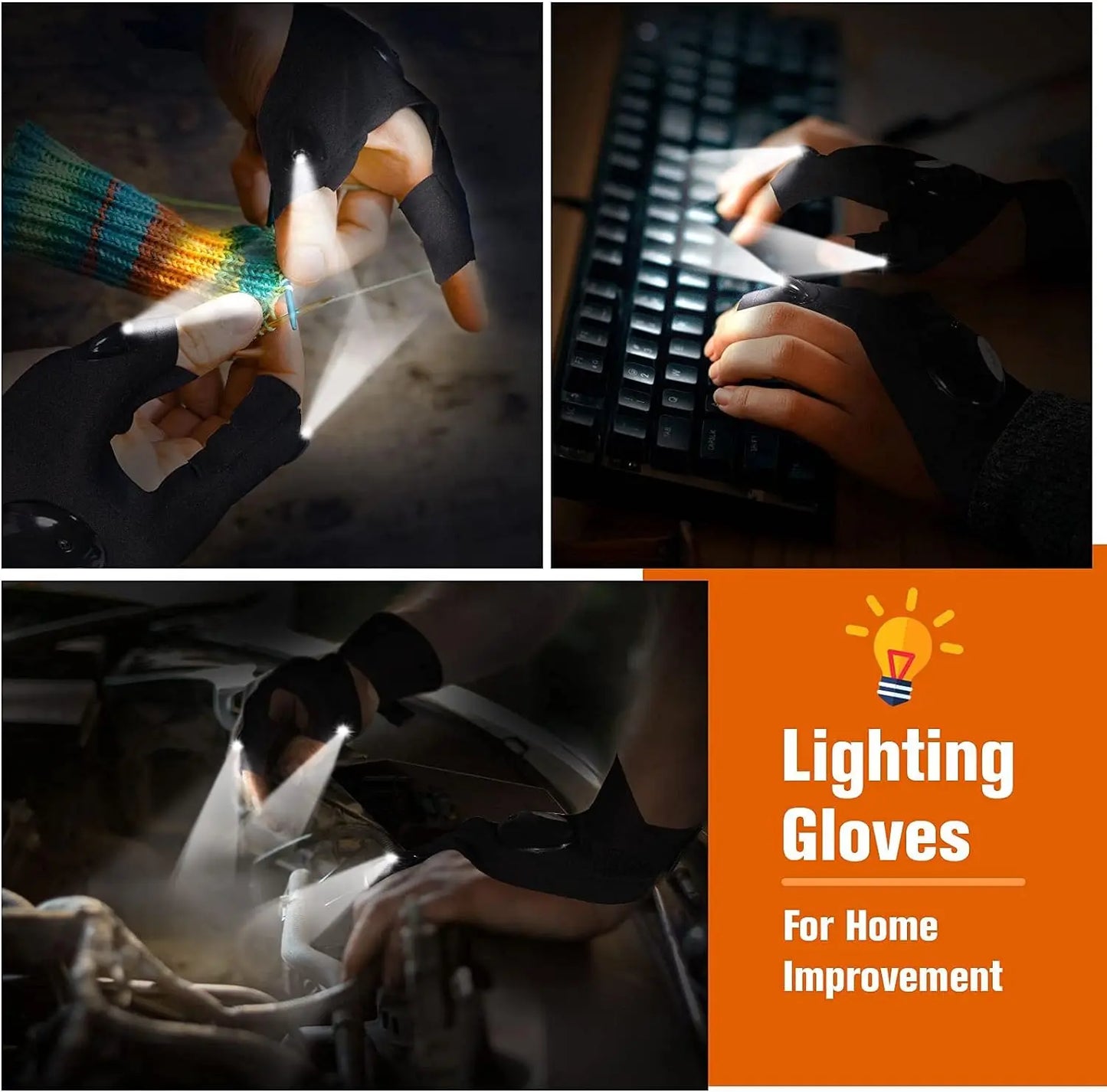 LED Half Finger Glove for Men Women Outdoor Waterproof Night .