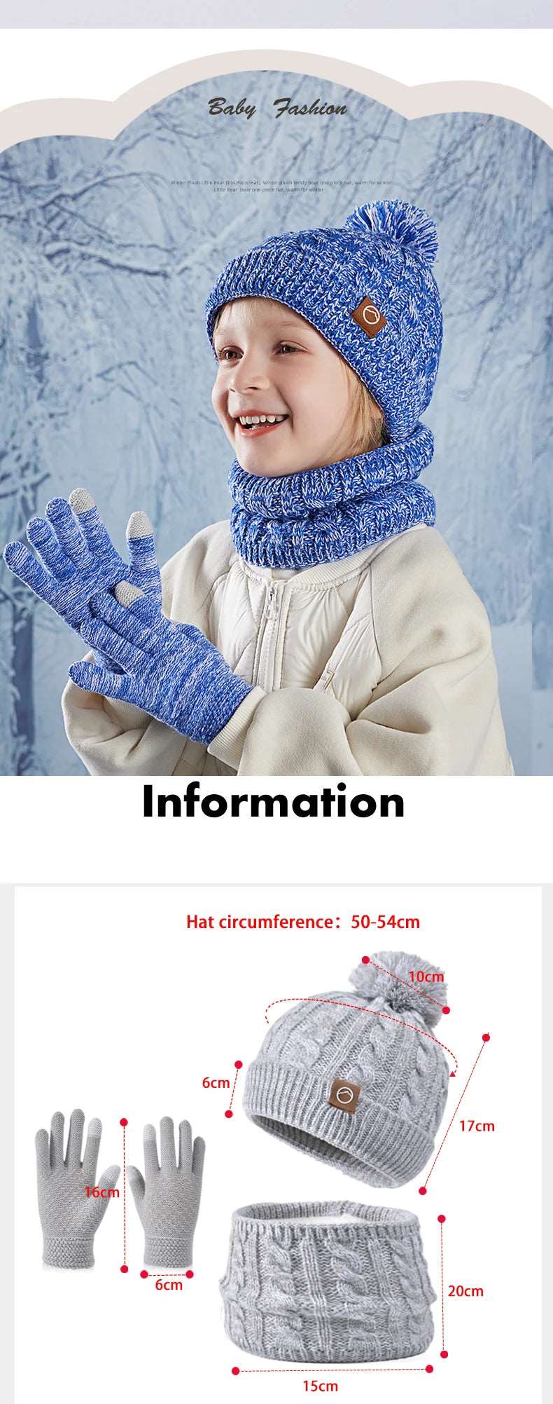 3pc Kids Winter Hat Scarf Gloves Set Unisex Children Beanie. - Gym&Gadgets