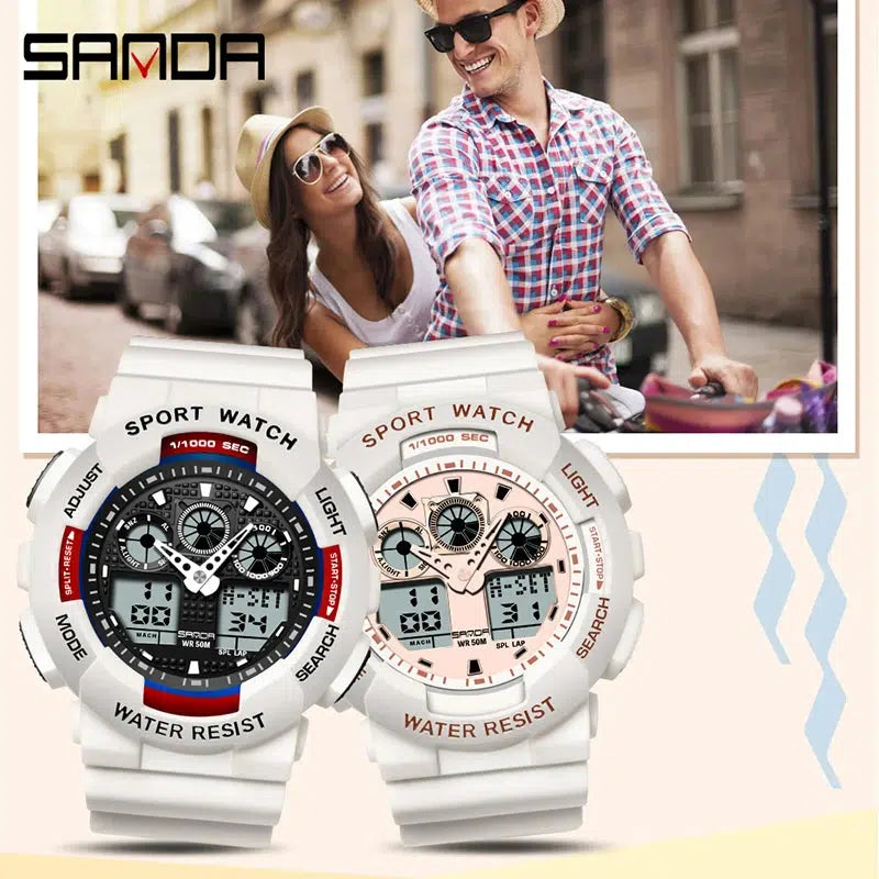 SANDA Multifunctional Sports Watch Waterproof Luminous Dual Movement Quartz Electronic Watch Fashion Couple Watch for Men Women - Gym&Gadgets