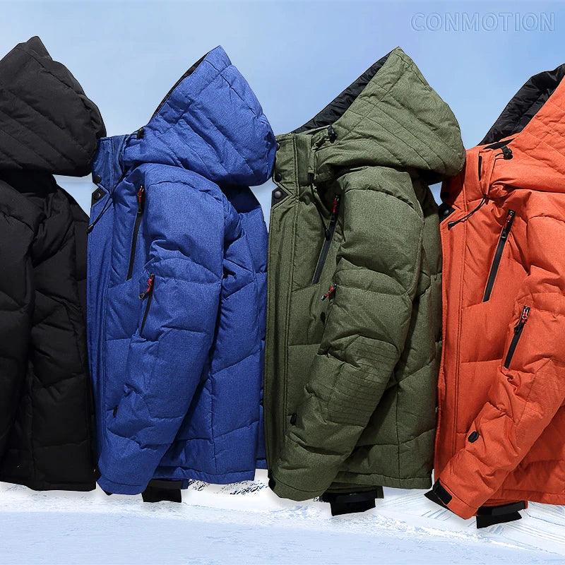 Winter Down Jacket Men White Duck Coat Windproof Warm Travel Camping Overcoat New in Thicken Solid Color Hooded Male Clothing