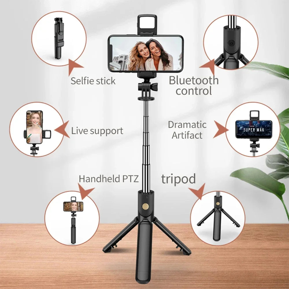 Wireless Selfie Stick Tripod Stand with Light Bluetooth Remote Extendable Tripod for iPhone Mobile Phone Tiktok Live Streaming - Gym&Gadgets