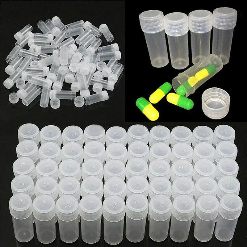 5ml Plastic Bottle Sample Jar 5g Small Barrel Vials Medicine Pill Liquid.