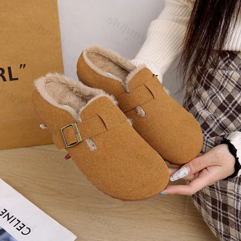 2025 New Suede Leather Slippers Women Plush Outdoor. - Gym&Gadgets