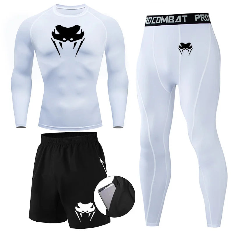 Men Compression Set MMA Long or Short Sleeve T-shirt Men's Tight Pants Fitness.