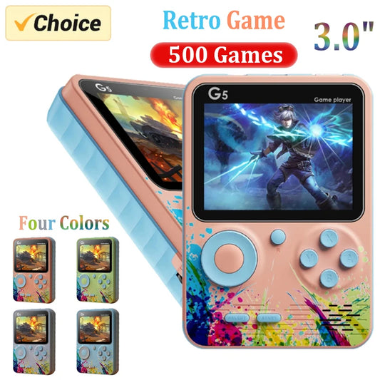 G5 Retro Handheld Game Console with 500 Classic Games 3.0Inch Screen Portable Gamepad Macaron Color 1020mAH Rechargeable Battery - Gym&Gadgets