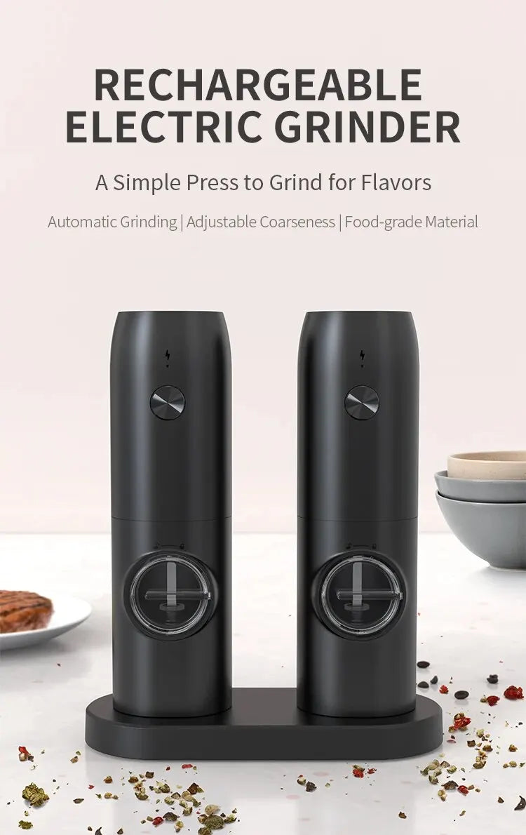 Rechargeable USB Electric Automatic Salt and Pepper Grinder. - Gym&Gadgets