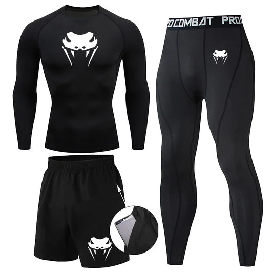 Men Compression Set MMA Long or Short Sleeve T-shirt Men's Tight Pants Fitness.