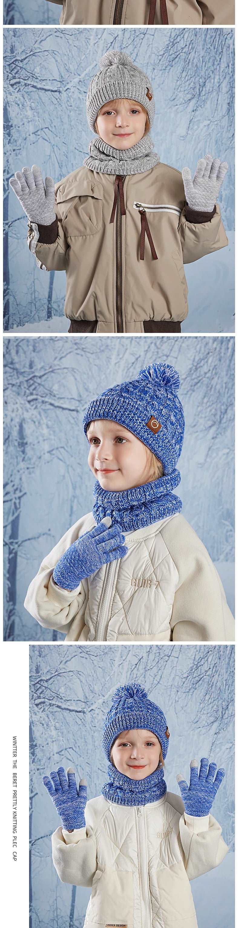 3pc Kids Winter Hat Scarf Gloves Set Unisex Children Beanie. - Gym&Gadgets