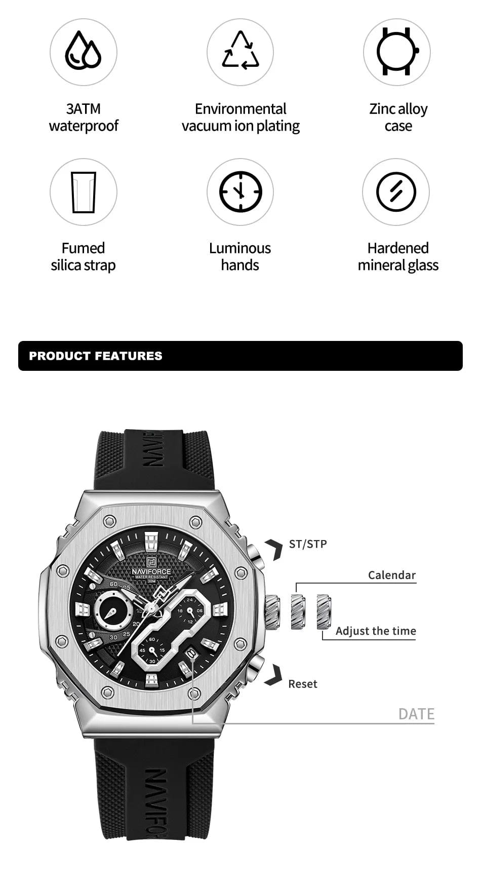 NAVIFORCE Fashion Sport Lover's Watches for Men and Women Silicone Strap Military Waterproof High Quality Couple Wrist watches - Gym&Gadgets