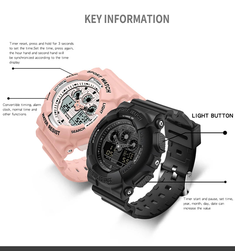 SANDA Multifunctional Sports Watch Waterproof Luminous Dual Movement Quartz Electronic Watch Fashion Couple Watch for Men Women - Gym&Gadgets