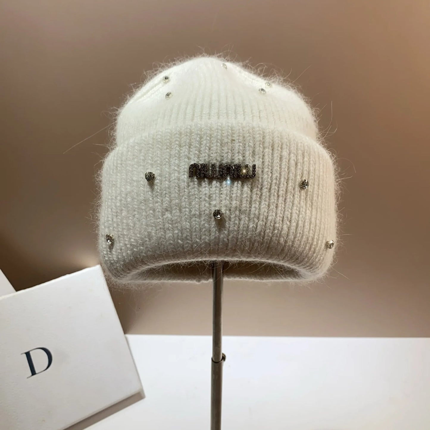 Rhinestone Luxury Beanies Warm Soft Angora Rabbit Knit Hat  Fur Winter Hat for Women. - Gym&Gadgets