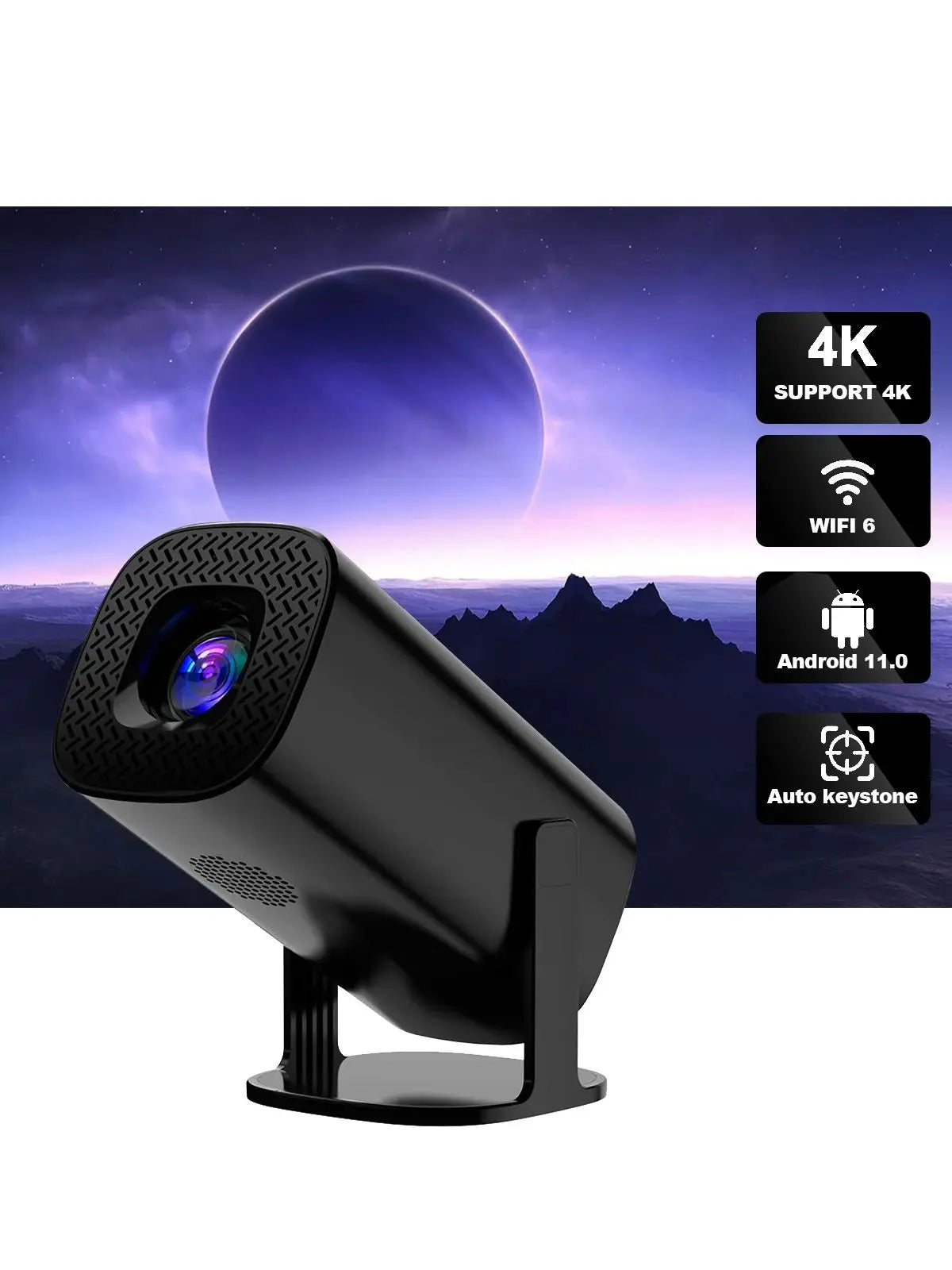 HONGTOP Mini Projector Android 11 WiFi6 Support 4K 1080P Projector 2.4G&5G WiFi 1280*720P Smart Home Cinema Portable Projector - Gym&Gadgets