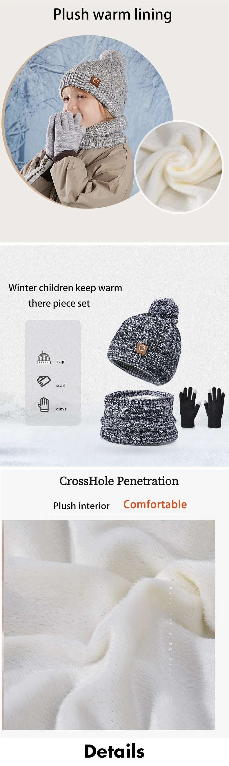 3pc Kids Winter Hat Scarf Gloves Set Unisex Children Beanie. - Gym&Gadgets