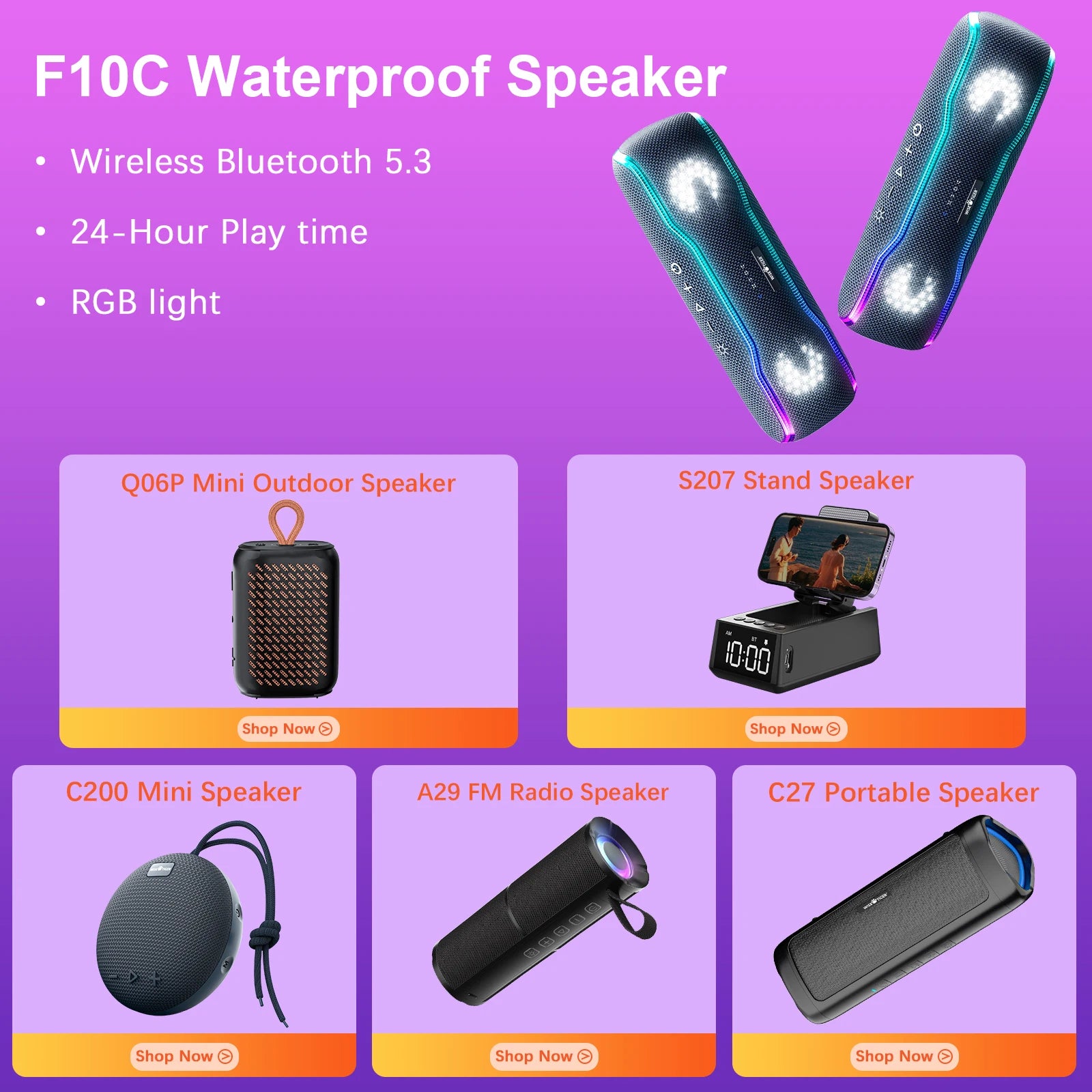 WISETIGER P3 30W Outdoor Portable Bluetooth Speaker IPX7 Waterproof Sports Sound Box Bass Boost BT5.3 RGB Light TWS Connectivity - Gym&Gadgets