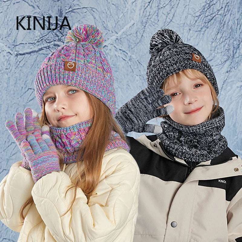 3pc Kids Winter Hat Scarf Gloves Set Unisex Children Beanie. - Gym&Gadgets